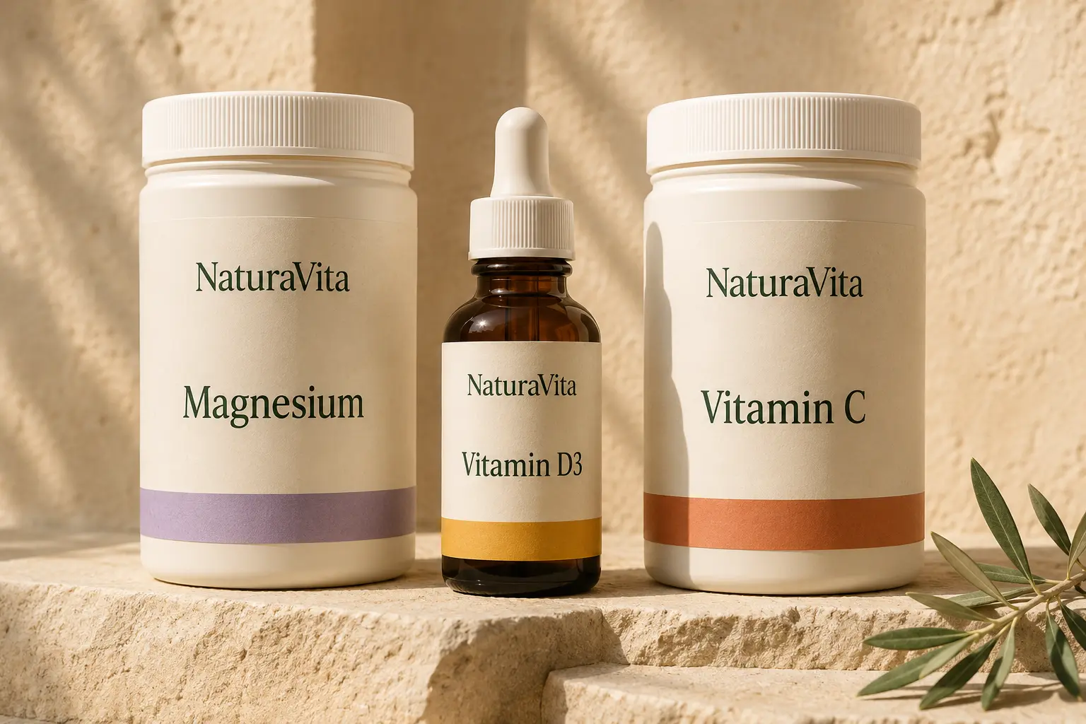 NaturaVita Vitamin C, Magnesium und Vitamin D3 in einer natürlichen Studio-Komposition